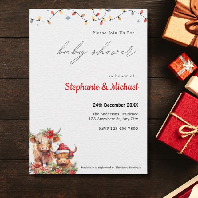 Convites Vaca e Chá de fraldas de Natal de Flores (Criador carregado)