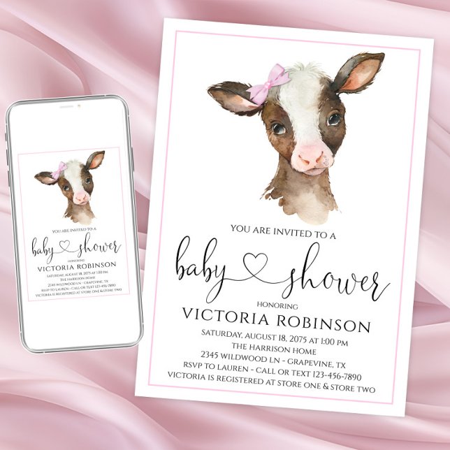 Convites Vaca-Fazenda, Bebê-Chuveiro (Adorable cow baby shower invitations. Instant download and printed invitations available.)