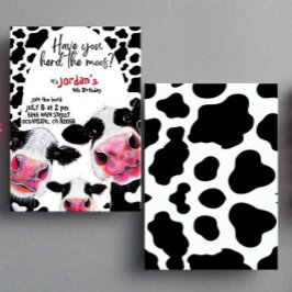 Convites Vaca negra e branca Convocação de Aniversário