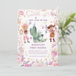 Convites Vaca Ocidental Floral Watercolor, primeiro anivers