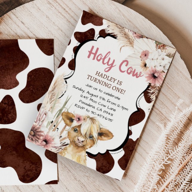 Convites Vaca Pink Boho Highland. Sou uma Garota Primeiro A (Criador carregado)