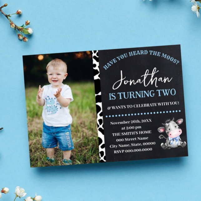 Convites Vaca Você Ouviu o aniversário do Moos Blue (Criador carregado)