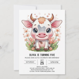 Convites Vaca Whimsical Elegant Watercolor