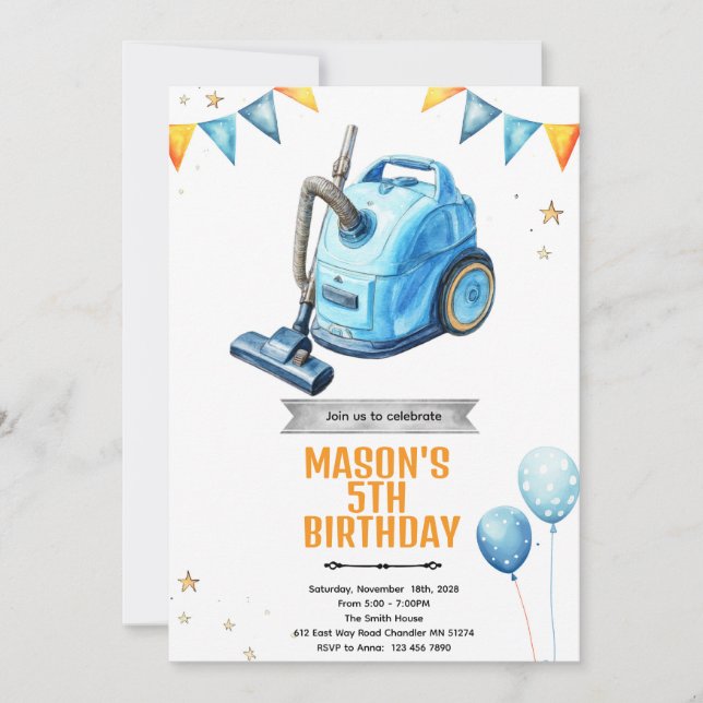 Convites Vacuum cleaning Birthday party Invitation (Frente)
