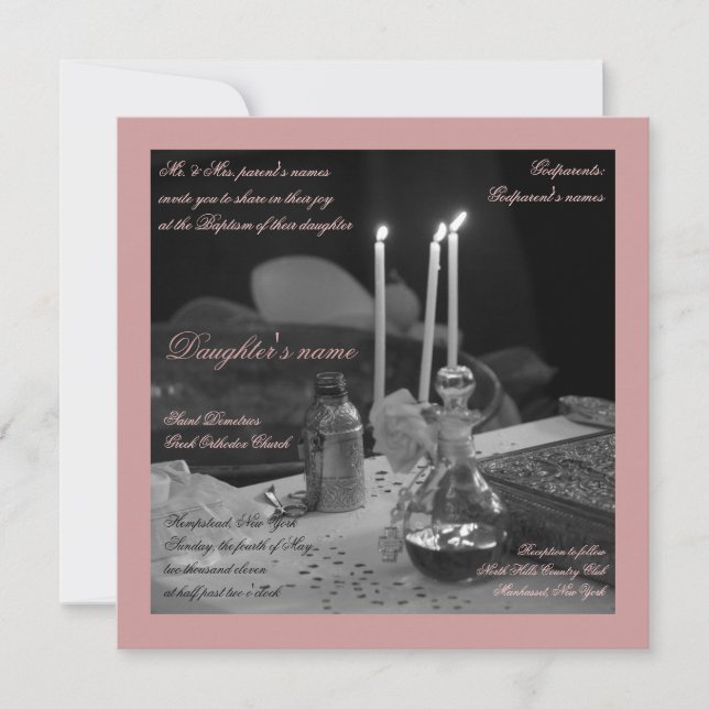 Convites Vaftisi Rosa (Frente)