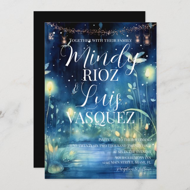 Convites Vagalumes bonitos String Luzes de Casamento Convit (Frente/Verso)