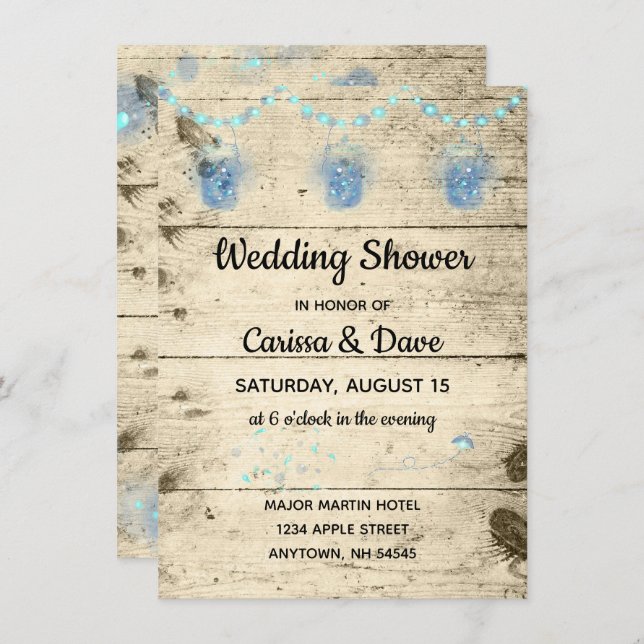 Convites Vagalumes no Jars Rustic Chá de casamento Invitati (Frente/Verso)