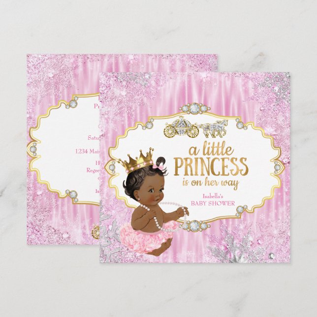 Convites Vagão Mágico Princesa Chuvada de Bebê Rosa Étnico (Frente/Verso)