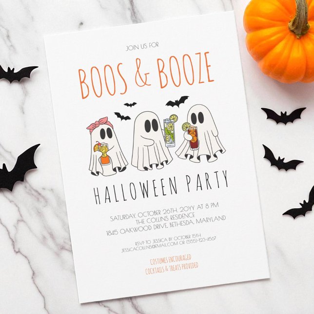 Convites Vaias e Bebidas Divertido Fantasma Festa de Hallow (Boos and Booze Funny Ghost Adult Halloween Party Invitation)