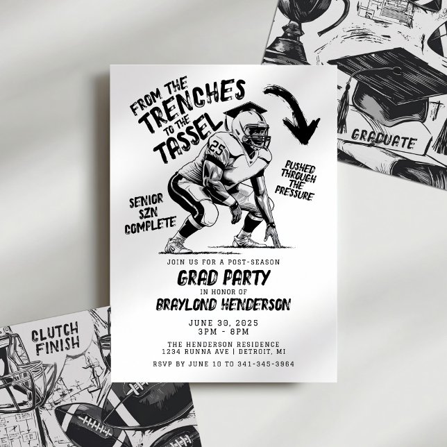 Convites Valas para a Festa de Graduação de Futebol do Line (Football Lineman Graduation Invitation. Lineman Football Invitation. )
