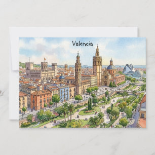 Convites Valência Espanha Aquarela Vista da Cidade Viagem R