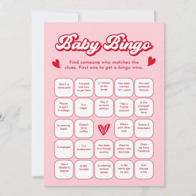 Convites Valentine Baby Shower Baby Bingo Game Card (Frente)