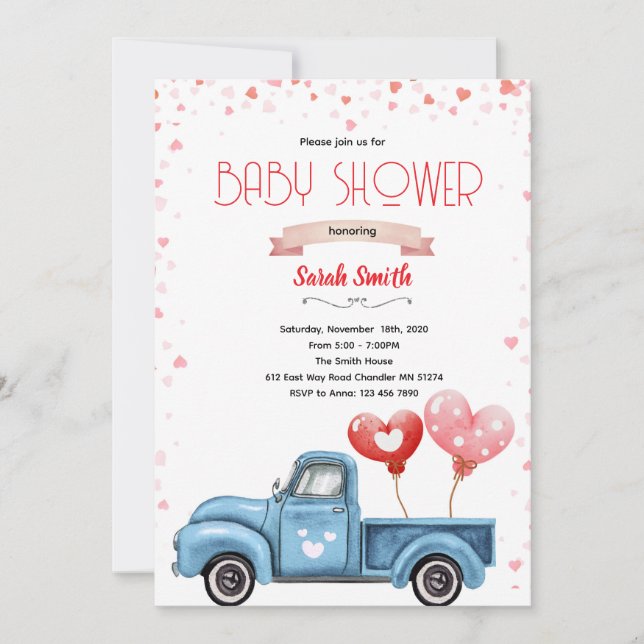 Convites Valentine Baby Shower Invitation (Frente)