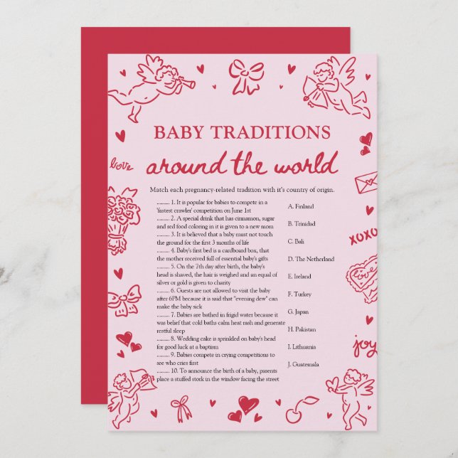 Convites Valentine Baby Traditions Around The World Game (Frente/Verso)