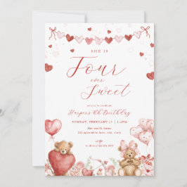 Convites Valentine Bear Four Ever Sweet 4th Birthday Invite