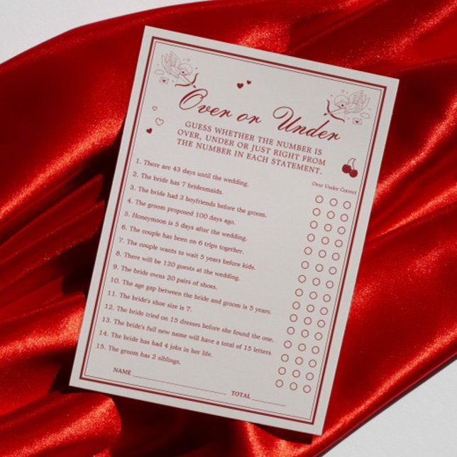 Convites Valentine Bridal Shower Over or Under Game Card (Criador carregado)