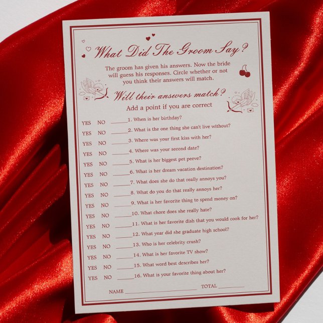 Convites Valentine Bridal Shower What Did He Say Game Card (Criador carregado)