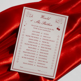 Convites Valentine Bridal Shower Would She Rather Game Card