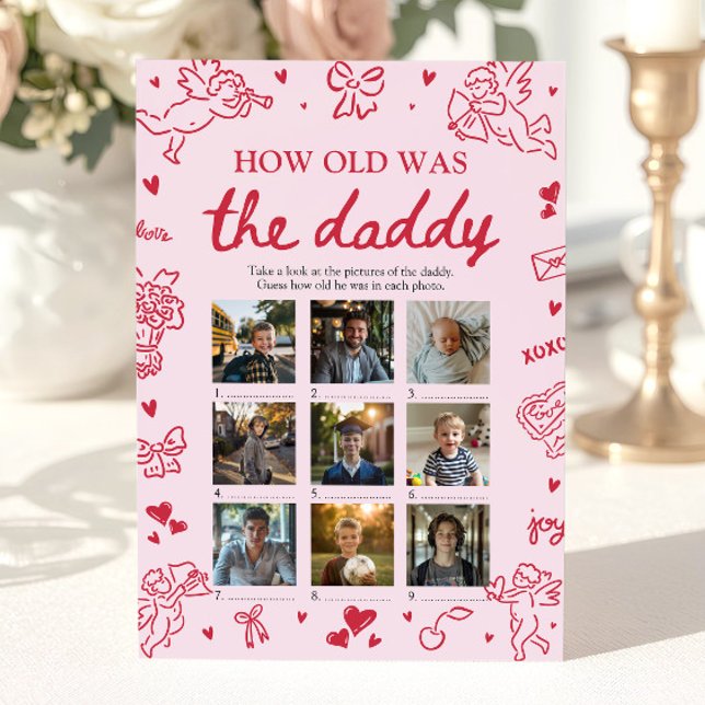 Convites Valentine Desenhado à Mão Quantos Anos Tinha o Pap (Valentine Hand Drawn How Old Was The Daddy Game)