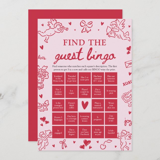 Convites Valentine Find the Guest Bingo Baby Shower Game (Frente/Verso)