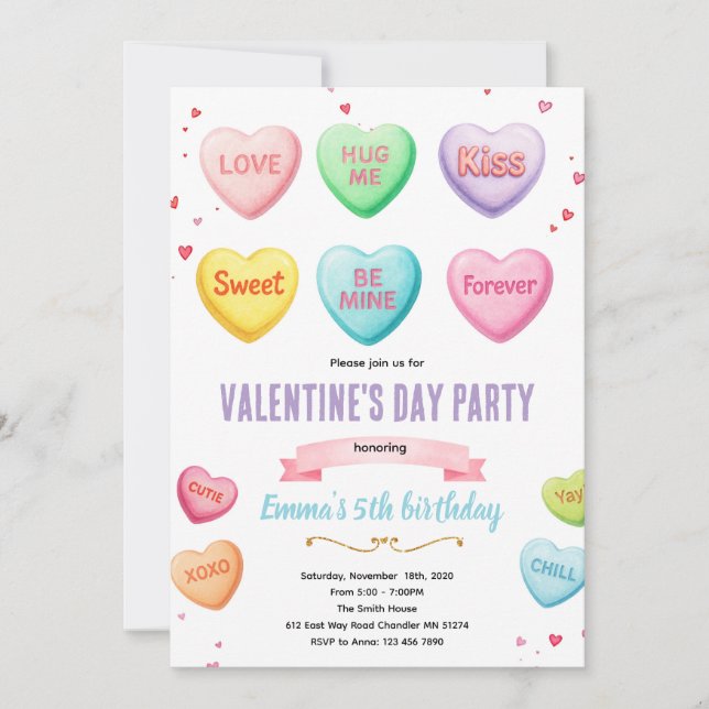 Convites Valentine heart candy party invitation (Frente)