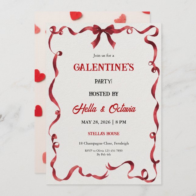 Convites Valentine Party Invitation Printable (Frente/Verso)