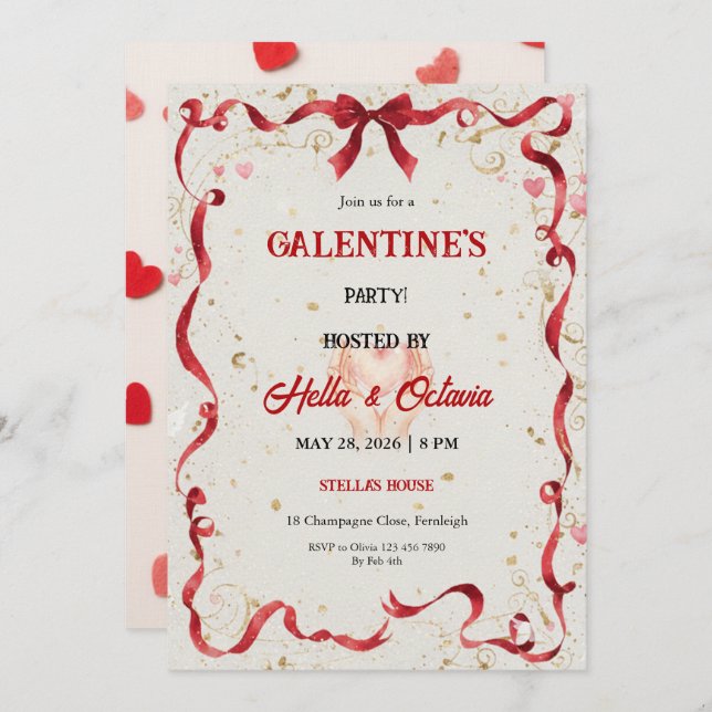 Convites Valentine Party Invitation Printable (Frente/Verso)