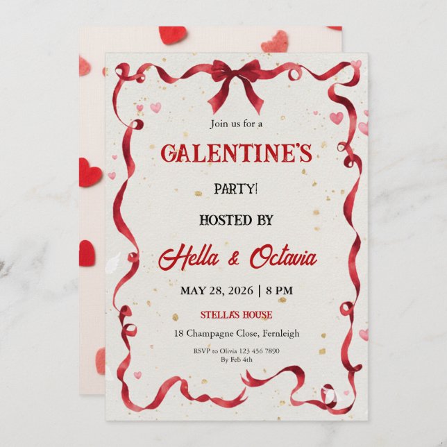Convites Valentine Party Invitation Printable (Frente/Verso)