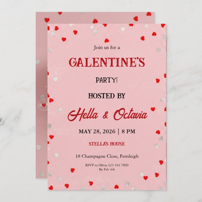 Convites Valentine Party Invitation Printable Template (Frente/Verso)