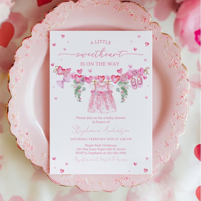 Convites Valentine’s Baby Shower Invitation, Pink Heart (Criador carregado)