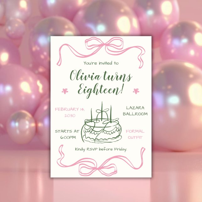 Convites Valentine’s Day Pink Bow 18th Birthday Party (Criador carregado)
