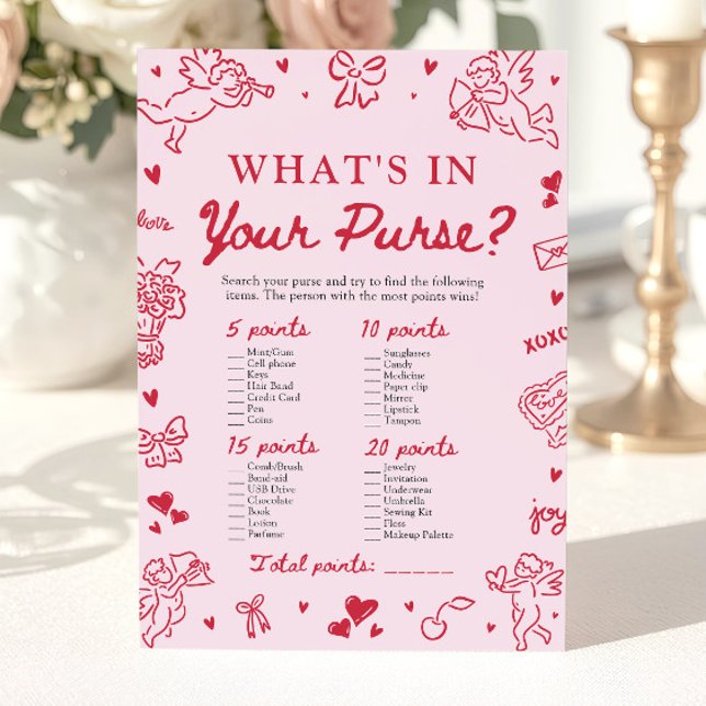 Convites Valentine What's In Your Purse Baby Shower Game (Valentine What's In Your Purse Baby Shower Game)