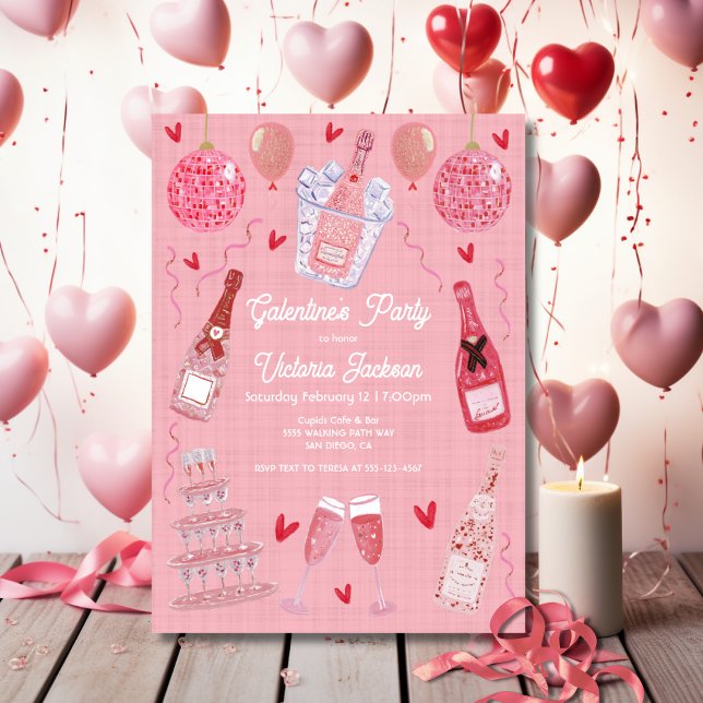 Convites Valentine's Galentine's Day Champagne Party Pink (Criador carregado)