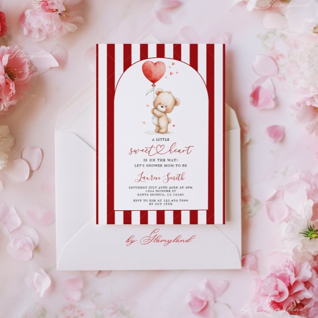 Convites Valentines Sweetheart Teddy Bear Baby Shower (Criador carregado)