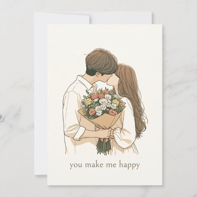 Convites Valentinstag- Pärchen mit Blumenstrauß-  (Frente)