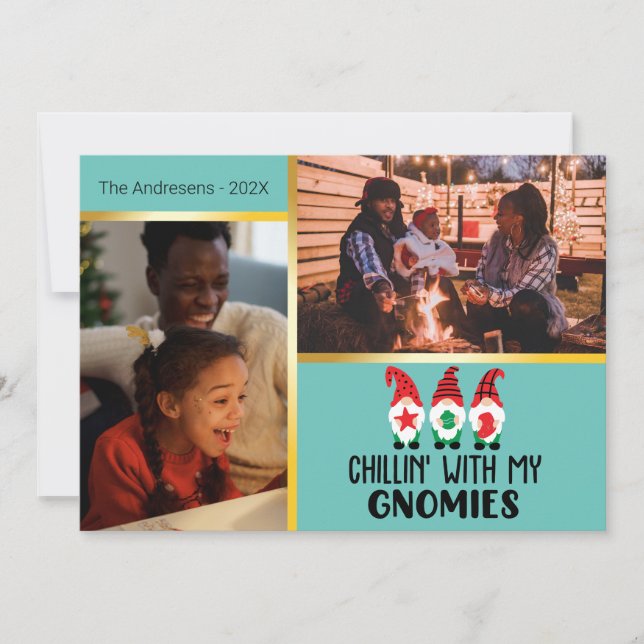 Convites Valor do Modelo de Foto de Natal Chillin com Gnomo (Frente)