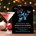 Convites Vamos acende Neon Sinal Festa de Cocktail de Natal<br><div class="desc">Este Natal,  "Vamos-se"! Apresenta um sinal de neon com chapéu de Papai noel e um cocktail de martini de férias. Bar colorido neon na parte de trás. Excelente para uma festa de Natal de Natal!</div>