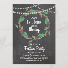 Convites Vamos Beba Bebida e Seja Feliz Natal Wreath Convid