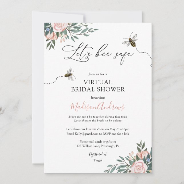 Convites Vamos Bee Safe Virtual Chá de panela (Frente)