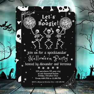 Convites Vamos Boogie! Disco Ball Skeletons Festa de Hallow