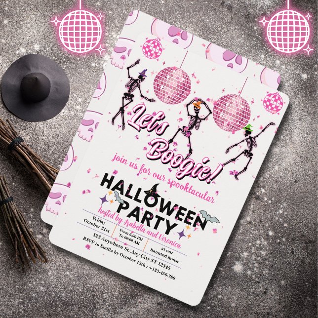 Convites Vamos Boogie Girly Skeletons Dance Disco Halloween (Criador carregado)