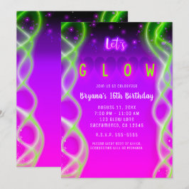 Convites Vamos Brilhar Roxo Rosa Verde Neon Festa Sweet 16
