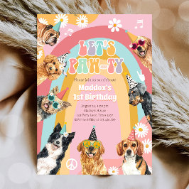 Convites Vamos Cachorro Pawty Retro Groovy Girl Aniversário
