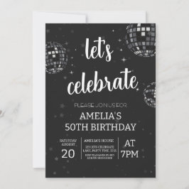 Convites Vamos celebra Disco com Tema Preto e Branco