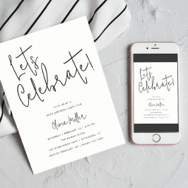 Convites Vamos Celebra Script Minimalista, Aniversário Azul