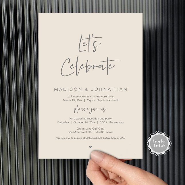 Convites Vamos celebrar conosco, Partido do Elopemento do C (Let's celebrate, Wedding Elopement Party Invitation Party, Printed and Template File.)