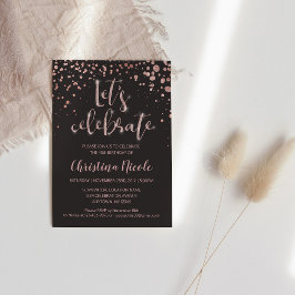 Convites "Vamos Celebrar" Dourado Rosa e Cinza Brilhante Te