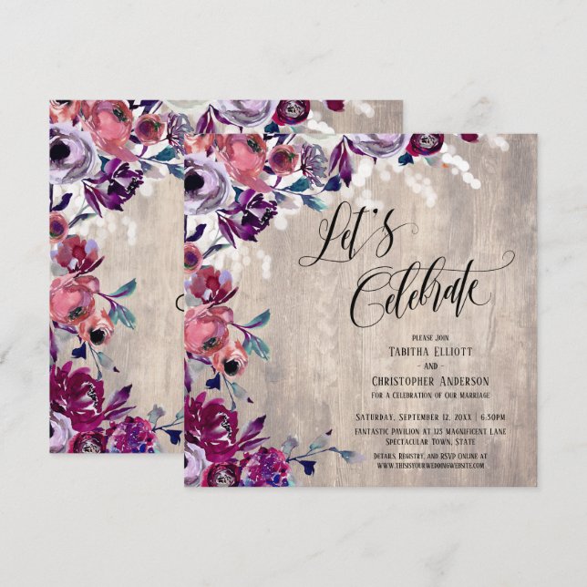Convites Vamos Celebrar Flores Ousadas Madeira Pálida & Luz (Frente/Verso)