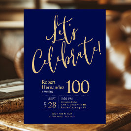 Convites Vamos Celebrar Marinho Azul Dourado 100º Aniversár