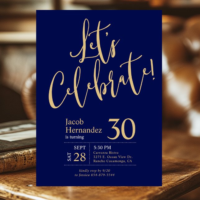 Convites Vamos Celebrar o 30º Aniversário Azul Marinho Dour (Criador carregado)
